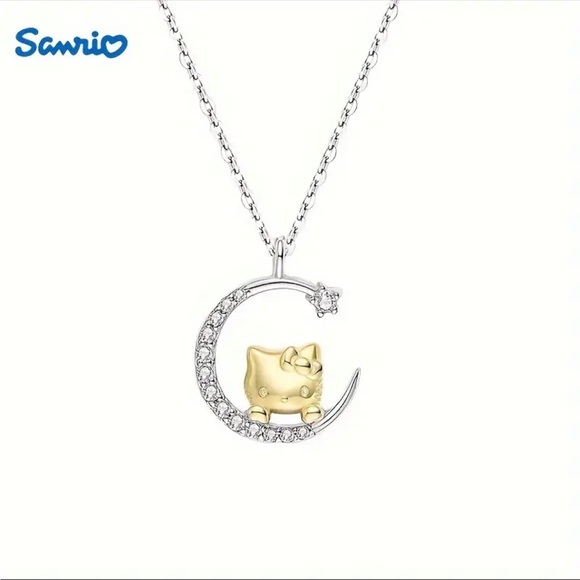 925Silver Hello Kitty Moon Necklace, Crescent Moon Hello Kitty Necklace - Picture 2 of 8